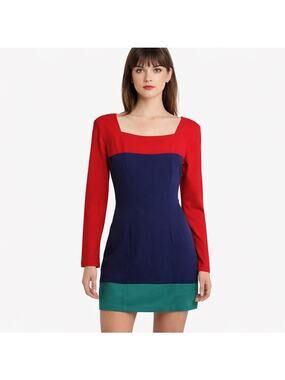 1980s SWITCH USA Made Colorblock Mini Dress Red Navy Green Small